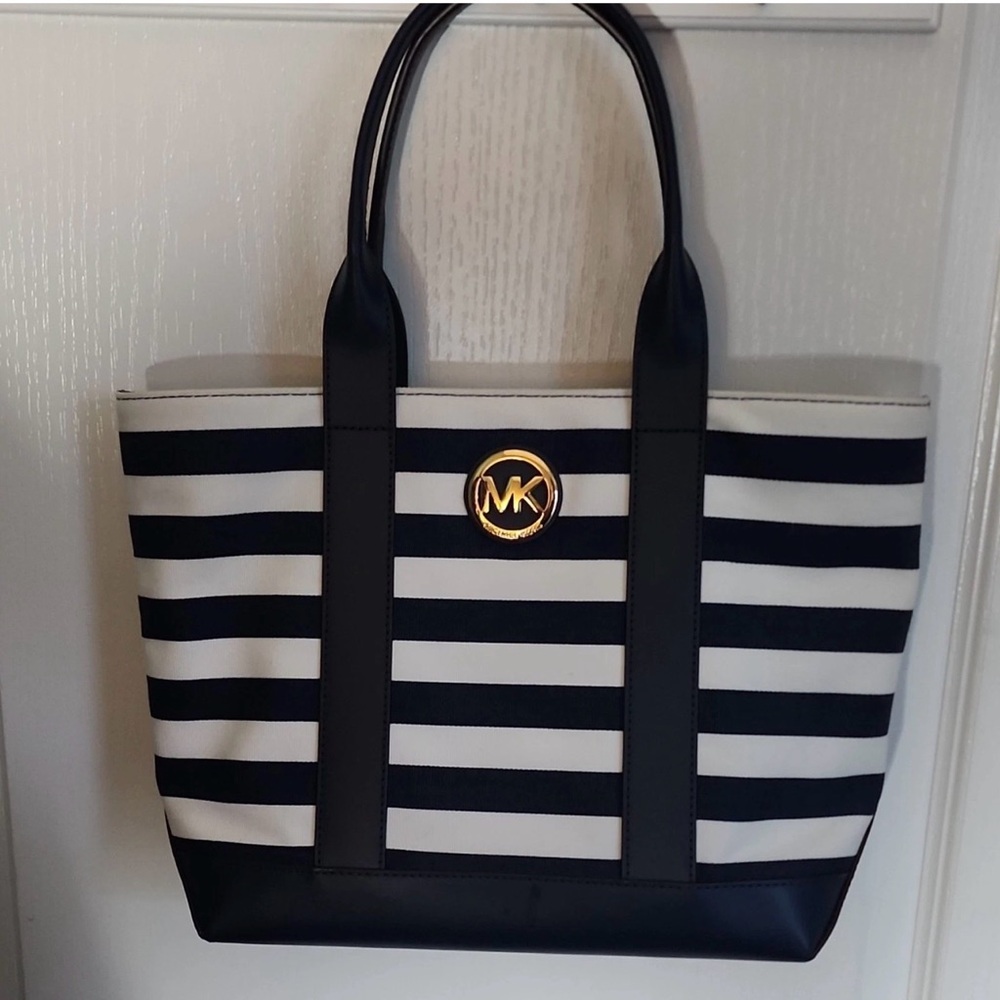 Michael Kors Black and White Striped Tote